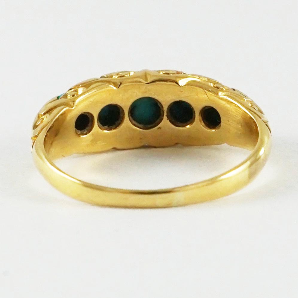 Antique Hand Engraved Turquoise Ring, 18ct Yellow Gold Mount - Baxter ...