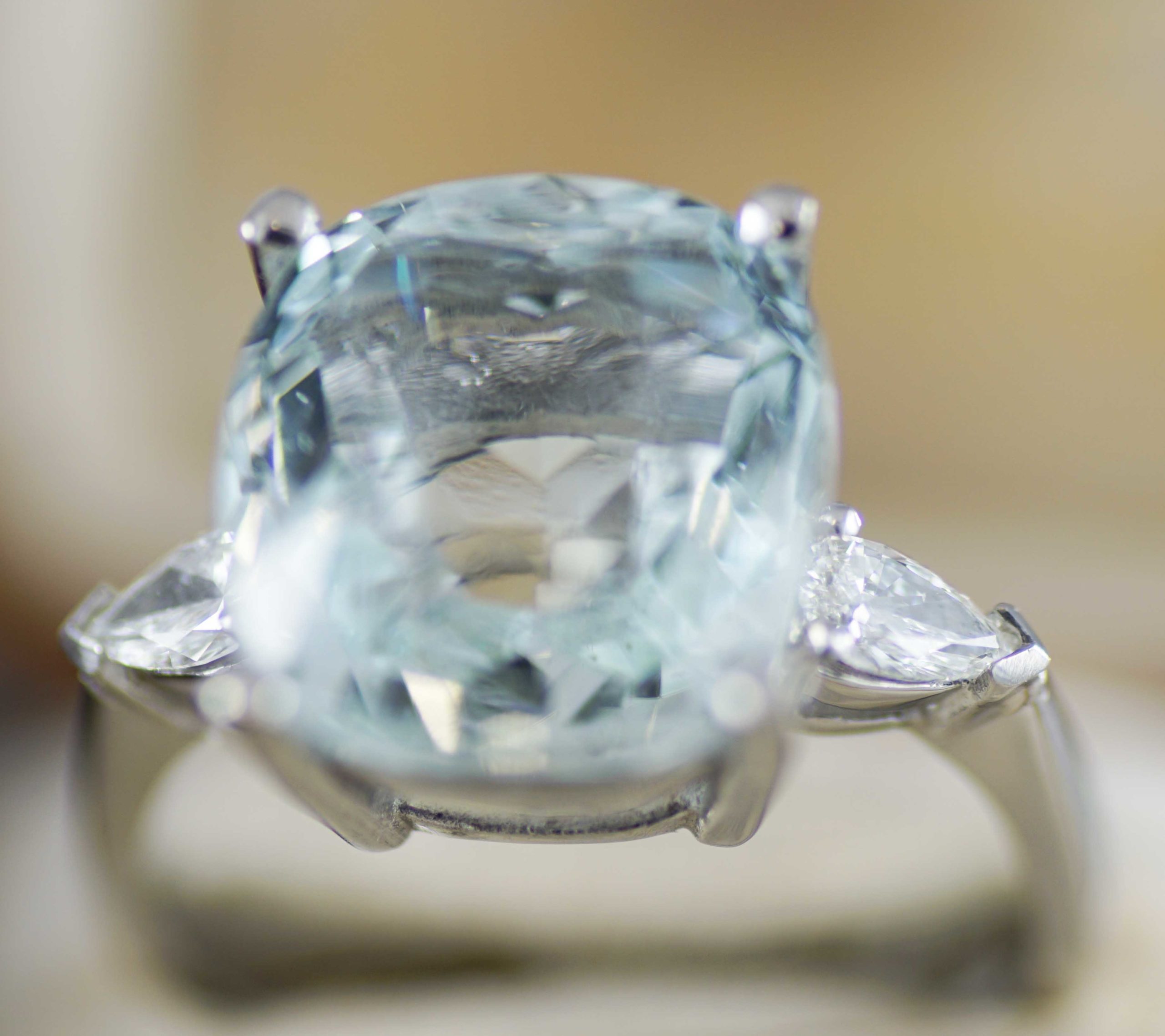 Cushion Cut Aquamarine & Diamond Ring, Platinum Mount - Baxter & Hanks
