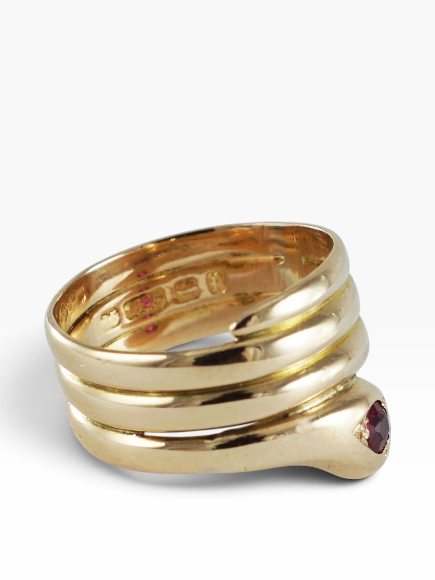 Snake Baskit Victorian Ruby & Diamond Set Snake Ring, 15ct Yellow Gold - Baxter & Hanks